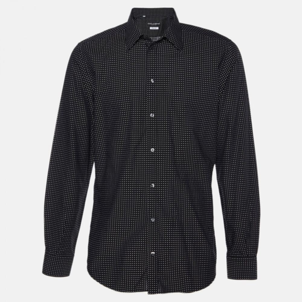 42/16.5 Dolce&Gabbana Black PolkaDot Jacquard Cotton DAVID Tailored Italy